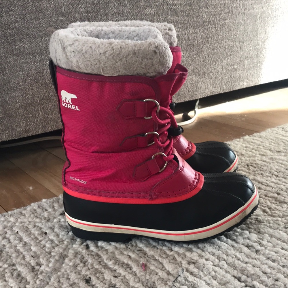 Sorel Kids Waterproof Pink and Black Boots